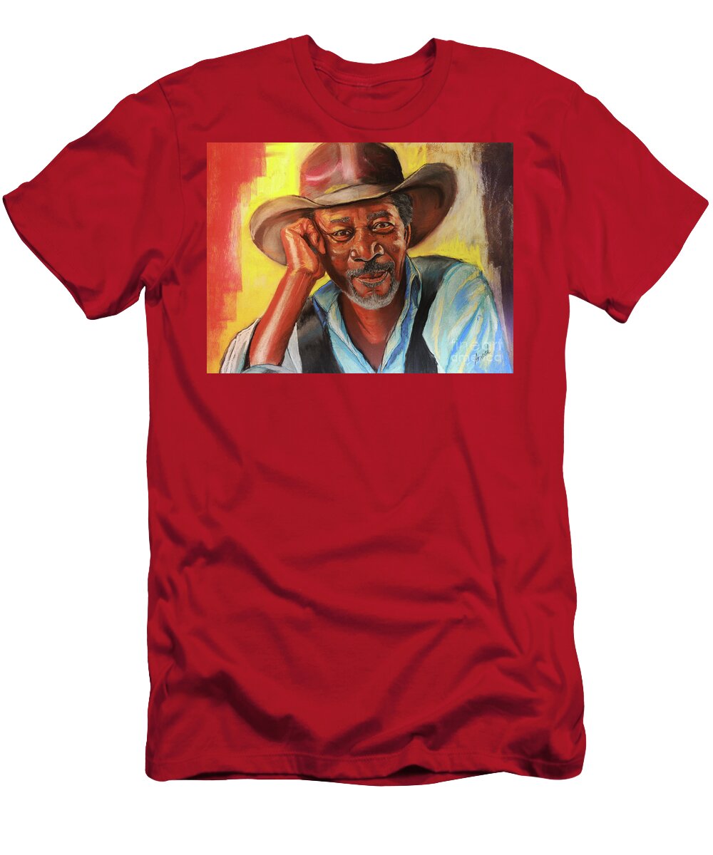 Black Cowboy T-Shirt featuring the painting Freeman by George Ameal Wilson