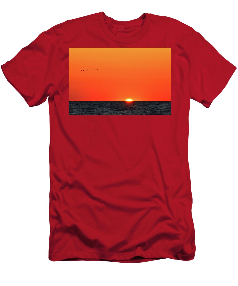 Abstract T-Shirt featuring the photograph Geese Flying In The Morning by Lyle Crump