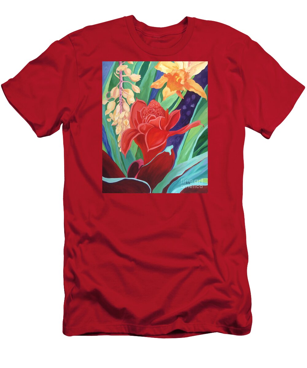 Maui Flowers T-Shirt featuring the painting Ginger of the Islands by Cathy Carey