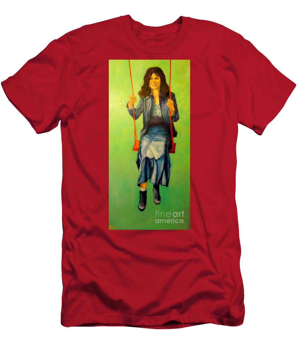 Girl T-Shirt featuring the painting GIRL ON THE SWING 80x160 cm by Dagmar Helbig