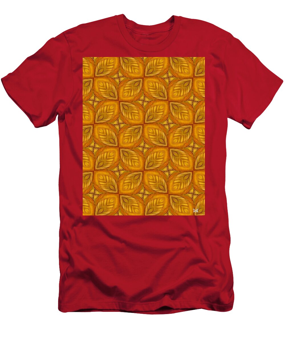 Acrylics T-Shirt featuring the mixed media Golden Fall Leaves by Maria Watt