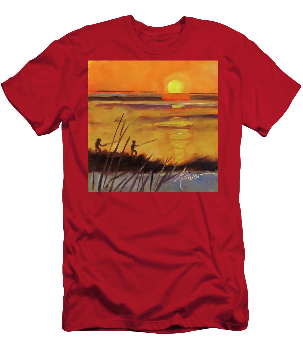 Gulf Coast T-Shirt featuring the painting Grand Isle Fishermen by Adele Bower