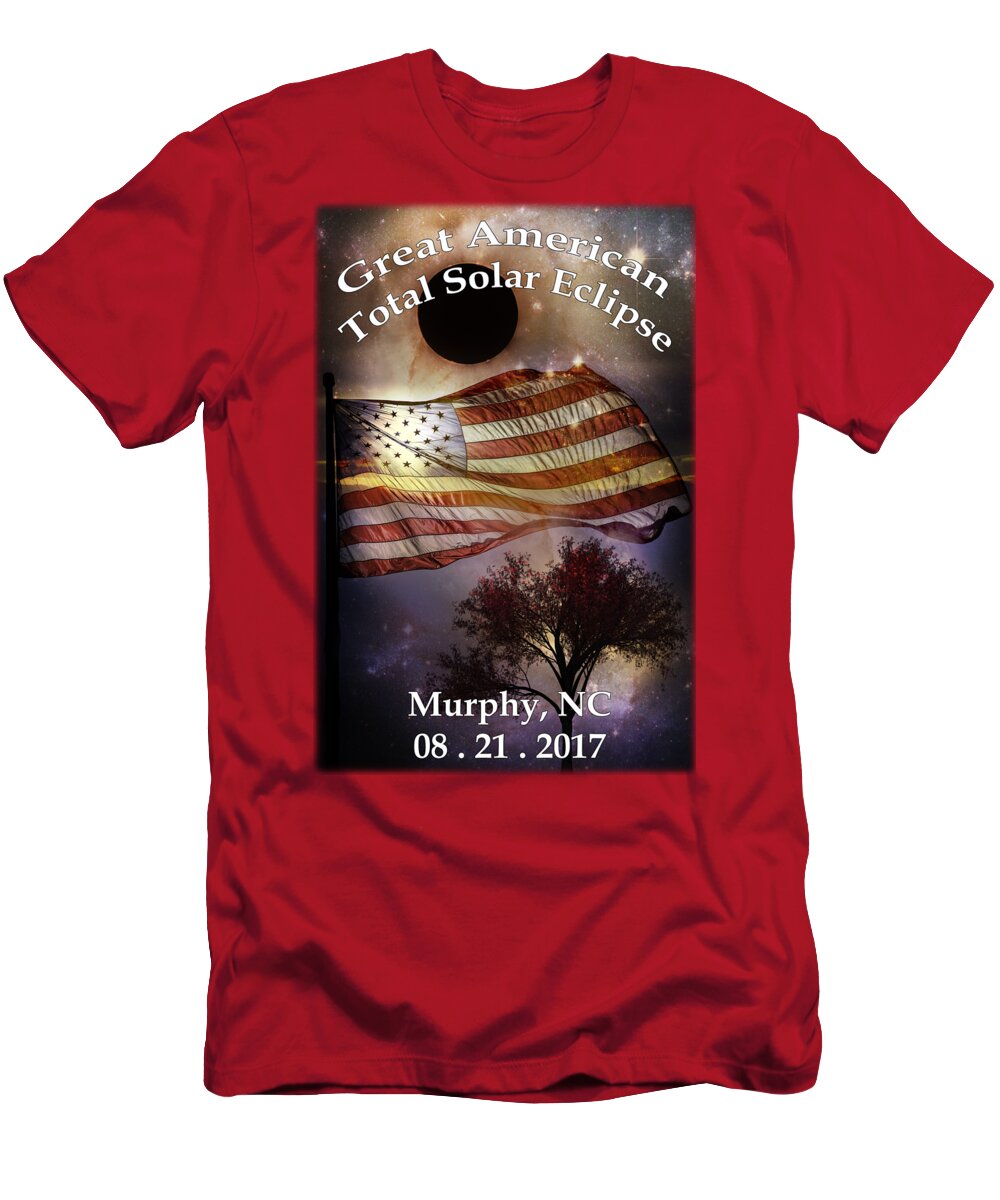 American T-Shirt featuring the digital art Great American Eclipse American Flag T Shirt Art by Debra and Dave Vanderlaan