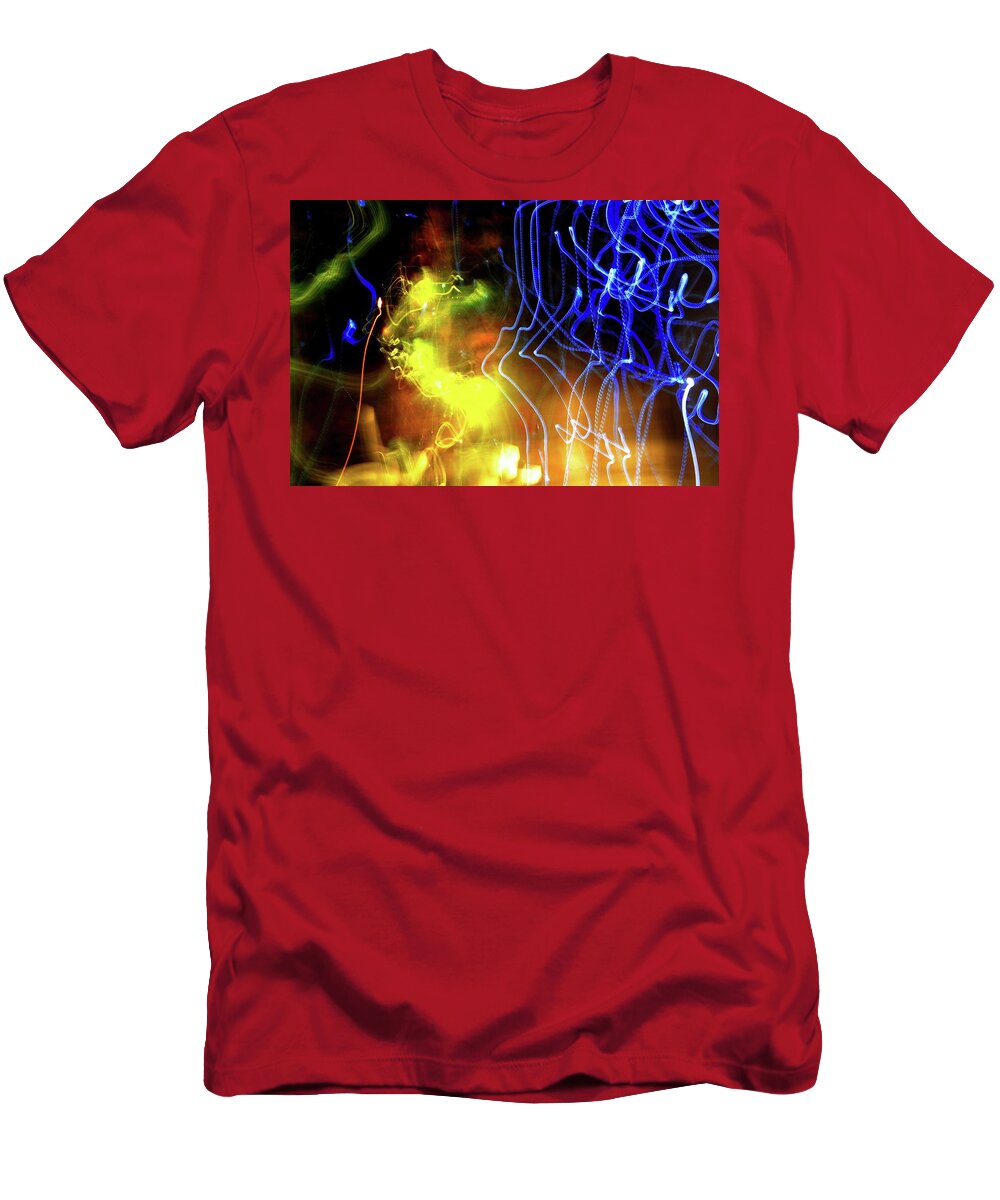 Abstract T-Shirt featuring the digital art Green Yellow and Blue Lights by Lyle Crump