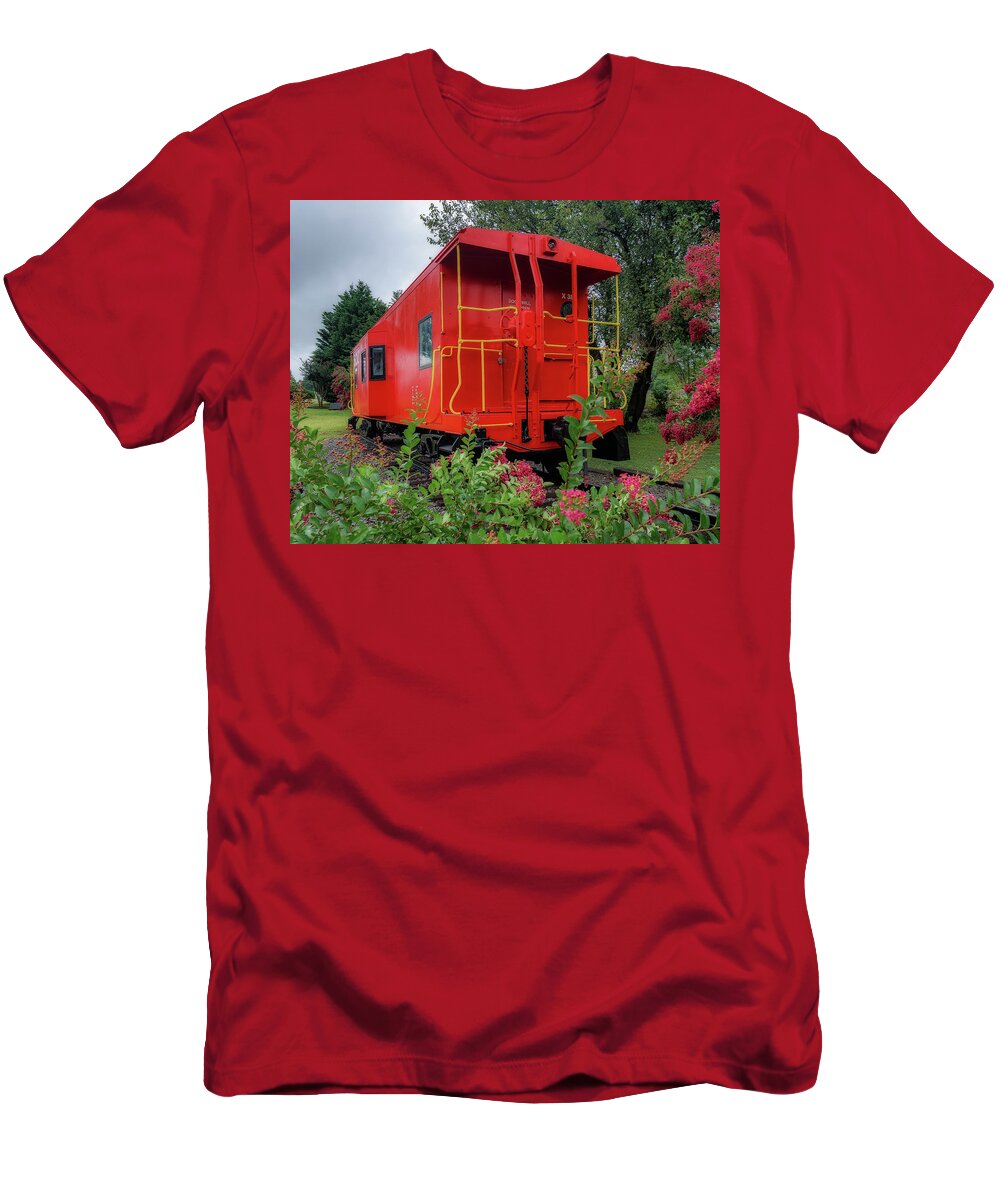 Red T-Shirt featuring the photograph Gretna Railroad Park by Steve Hurt
