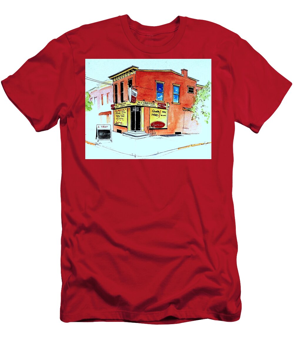 Urban/architectural Landscape T-Shirt featuring the painting Grodzicki's Market by William Renzulli