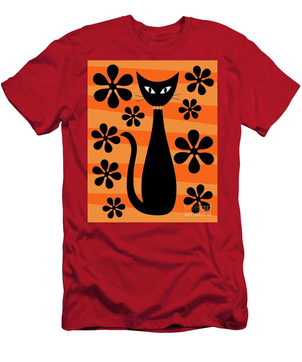 Donna Mibus T-Shirt featuring the digital art Groovy Flowers with Cat Orange and Light Orange by Donna Mibus