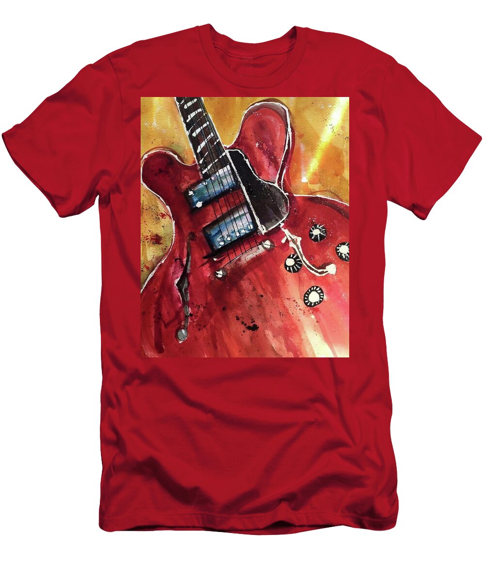 Guitar T-Shirt featuring the painting Gibson 335 by Bonny Butler
