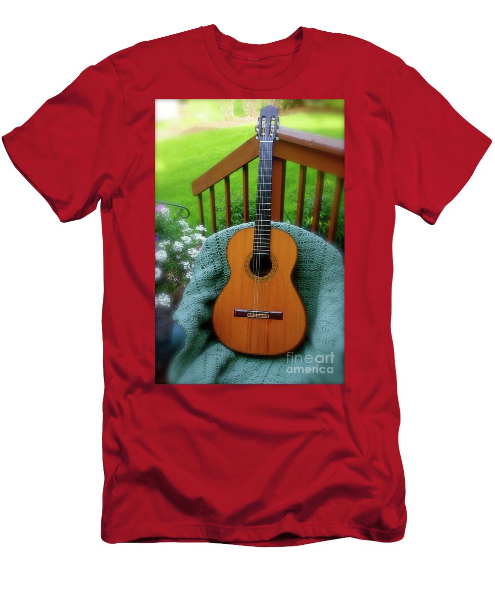 Guitar T-Shirt featuring the photograph Guitar Awaiting by Alice Terrill