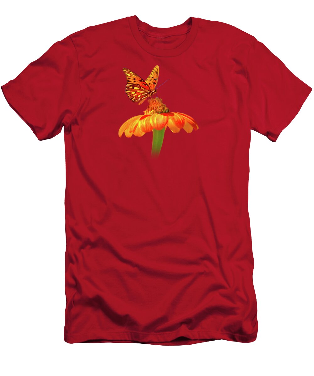 Butterfly T-Shirt featuring the photograph Gulf Fritillary Landing by Mark Andrew Thomas