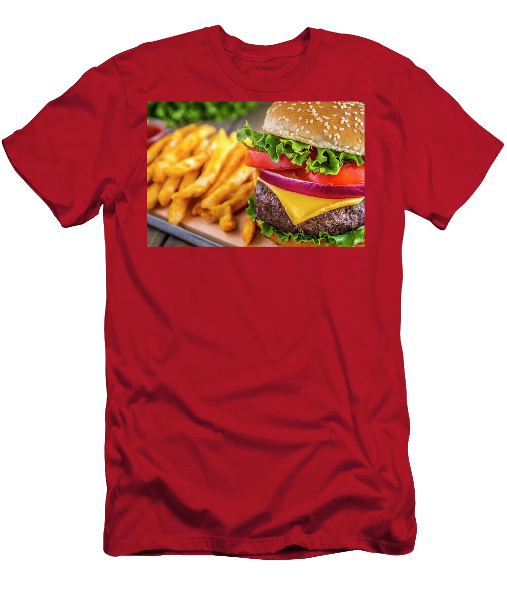 All American Hamburger T-Shirt featuring the photograph Hamburger Close Up by Teri Virbickis
