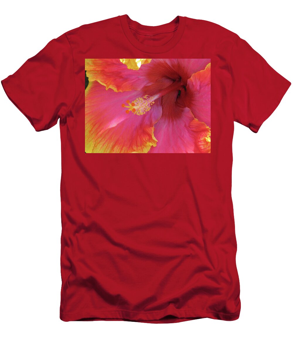 Hibiscus T-Shirt featuring the photograph Hawaiian Hibiscus - Orange and Red 06 by Pamela Critchlow