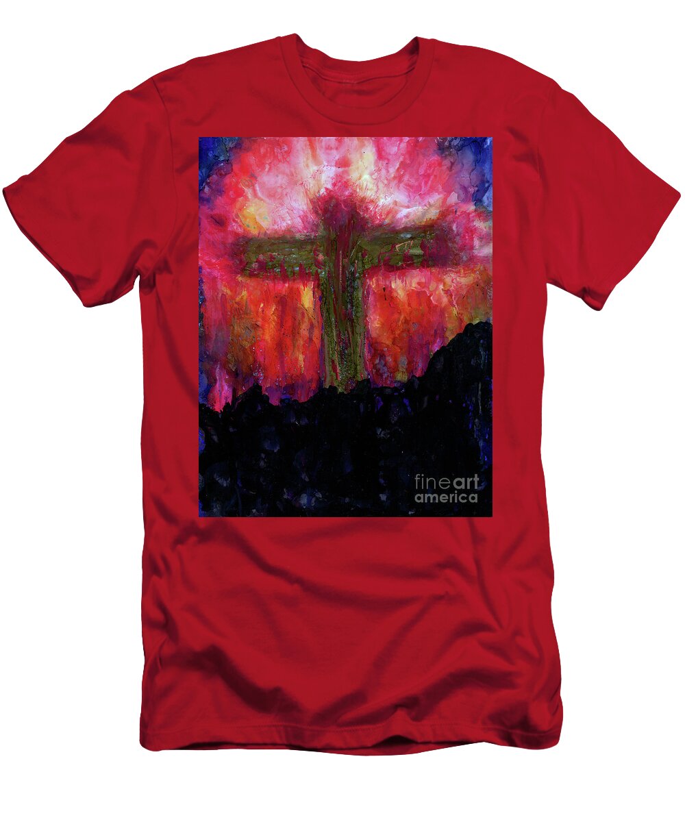 Cross T-Shirt featuring the painting He is Risen by Eunice Warfel