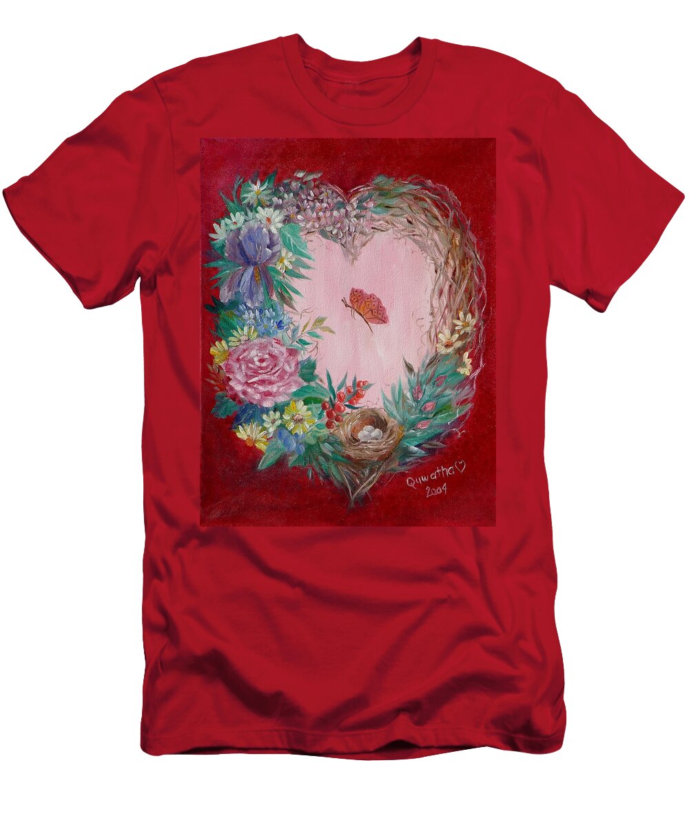 Heart T-Shirt featuring the painting Heart Wreath by Quwatha Valentine