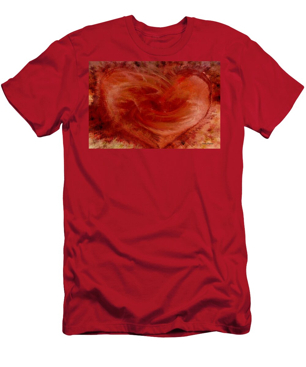 Heart Art T-Shirt featuring the digital art Hearts of Fire by Linda Sannuti