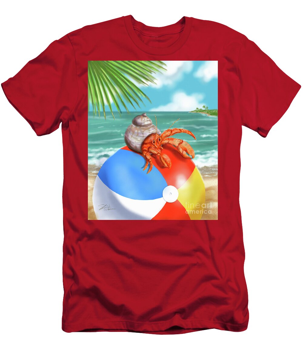 Crab T-Shirt featuring the mixed media Hermit Crab on a Beachball by Shari Warren