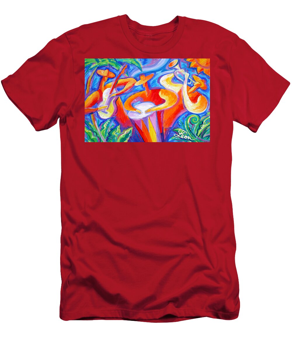 Jazz Paintings T-Shirt featuring the painting Hot Latin Jazz by Leon Zernitsky