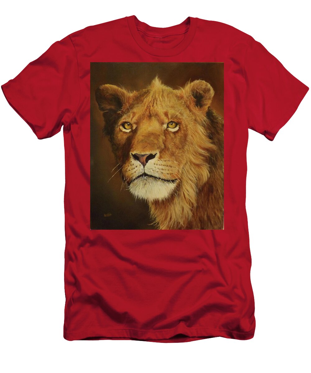 Lion T-Shirt featuring the painting If Looks Could Kill by Barry BLAKE