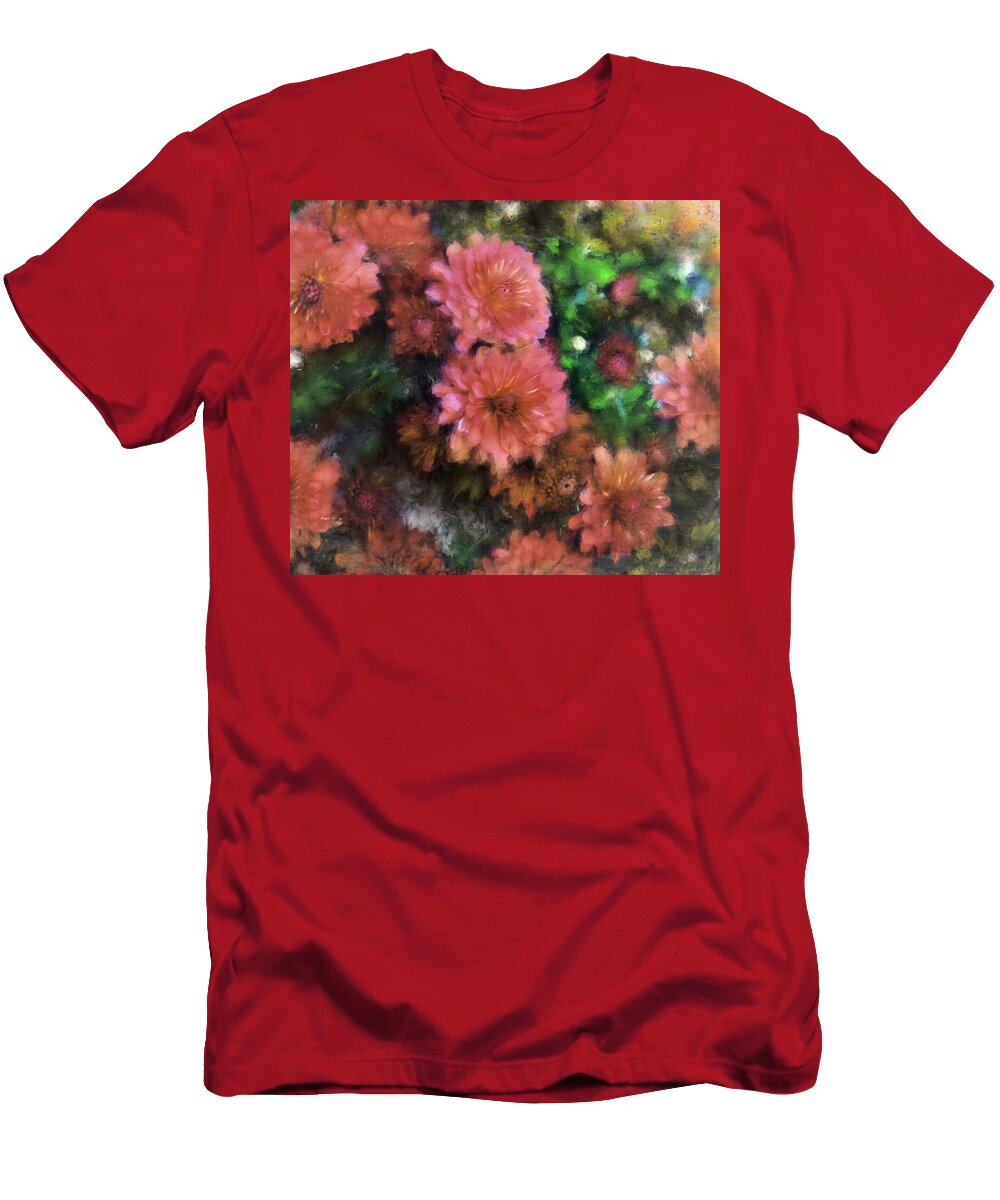 Mums T-Shirt featuring the painting Bronze and Pink Mums by Sand And Chi