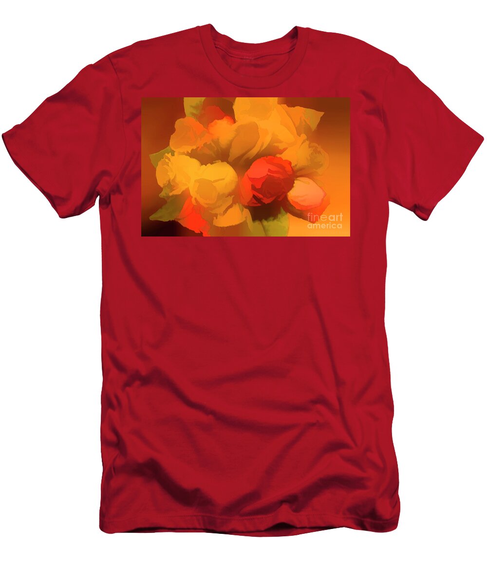 Flowers T-Shirt featuring the digital art Impressionistic Gold Rose Bouquet by Linda Phelps