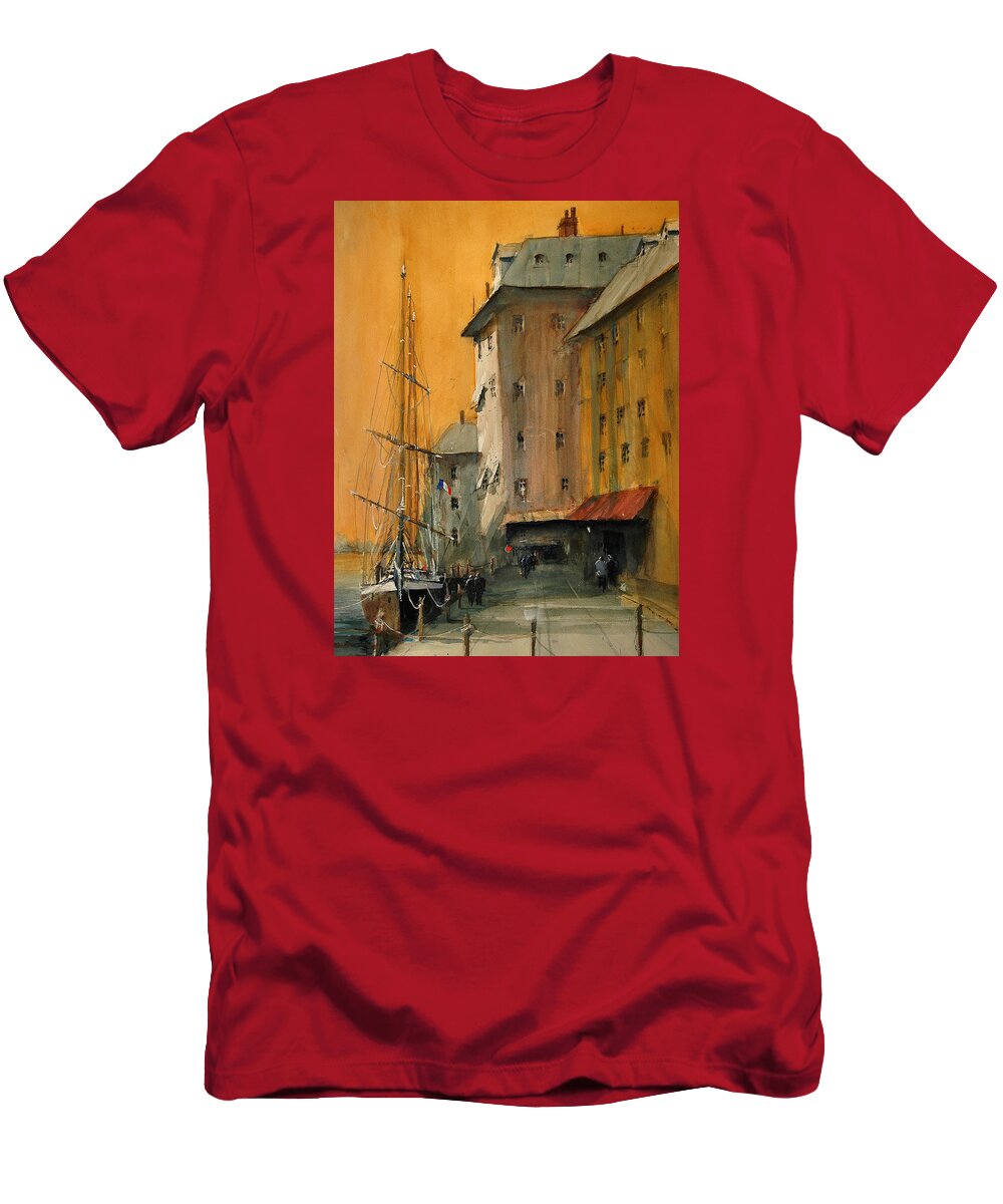 Watercolor T-Shirt featuring the painting In the Port of Marseille by Charles Rowland