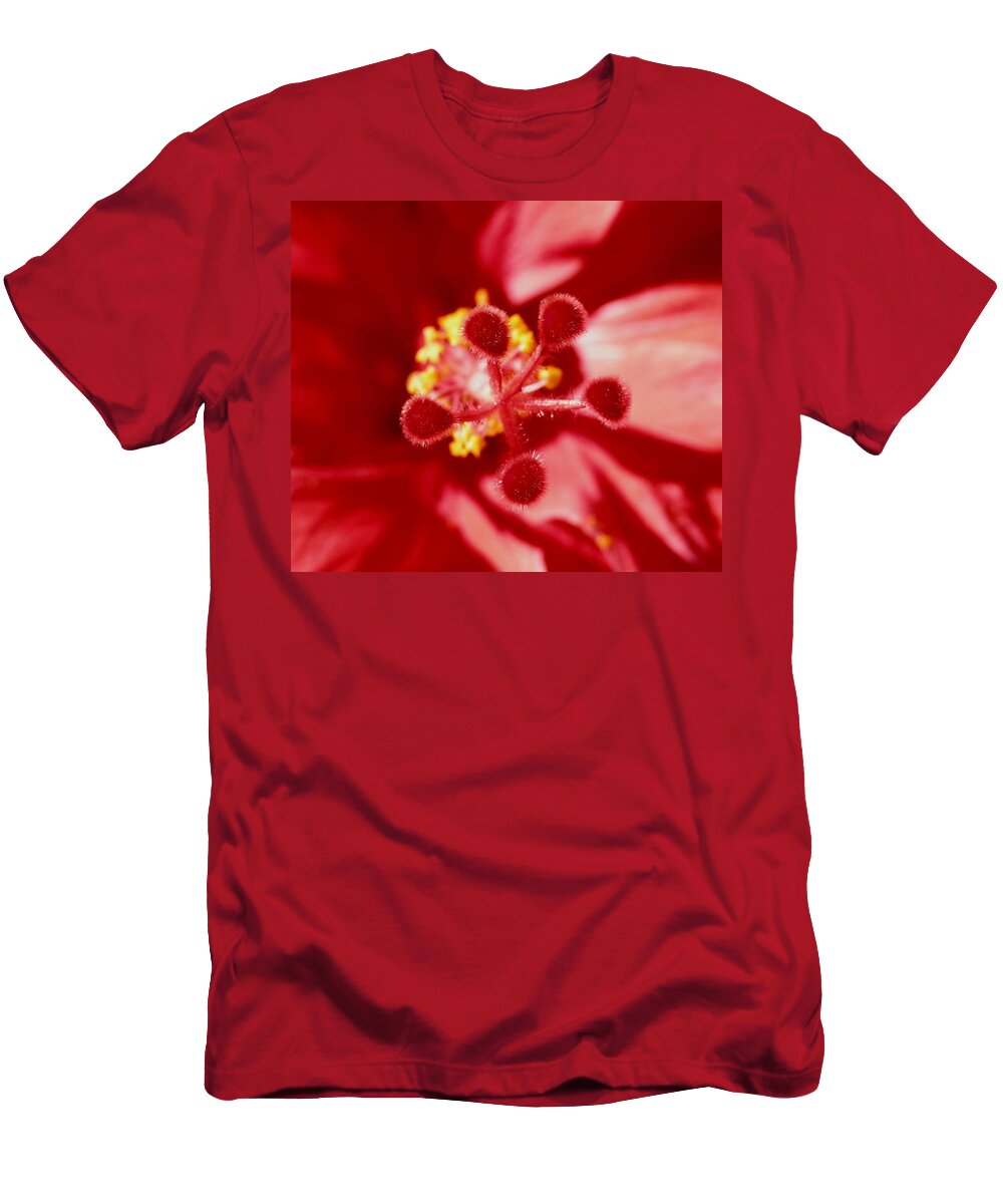 #velvety Soft #red #hibiscus #love It T-Shirt featuring the photograph Inside The Hibiscus by Belinda Lee