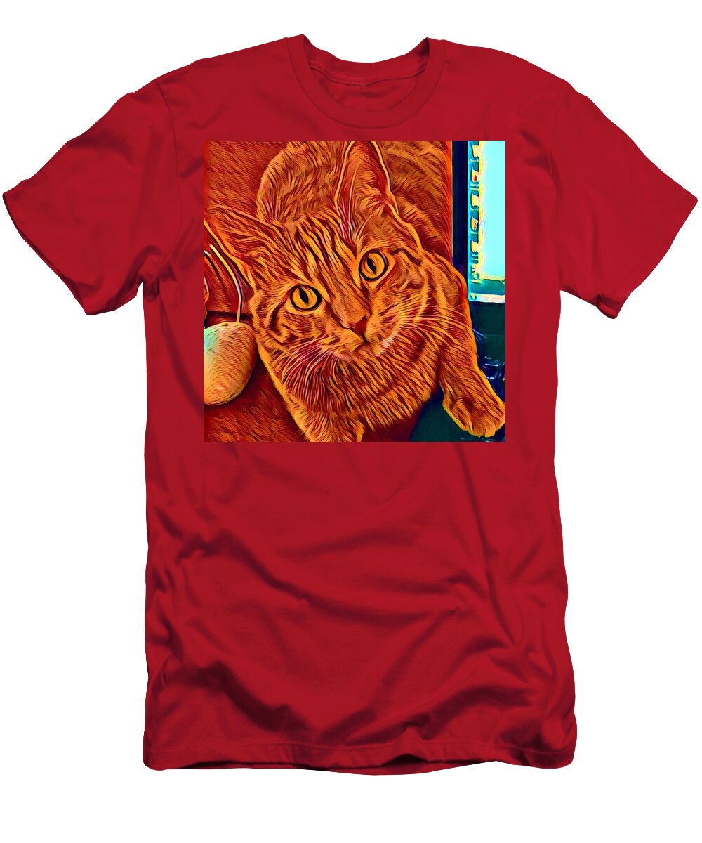 Ginger Cat T-Shirt featuring the digital art Is There a Mouse in the House? by Gina Callaghan