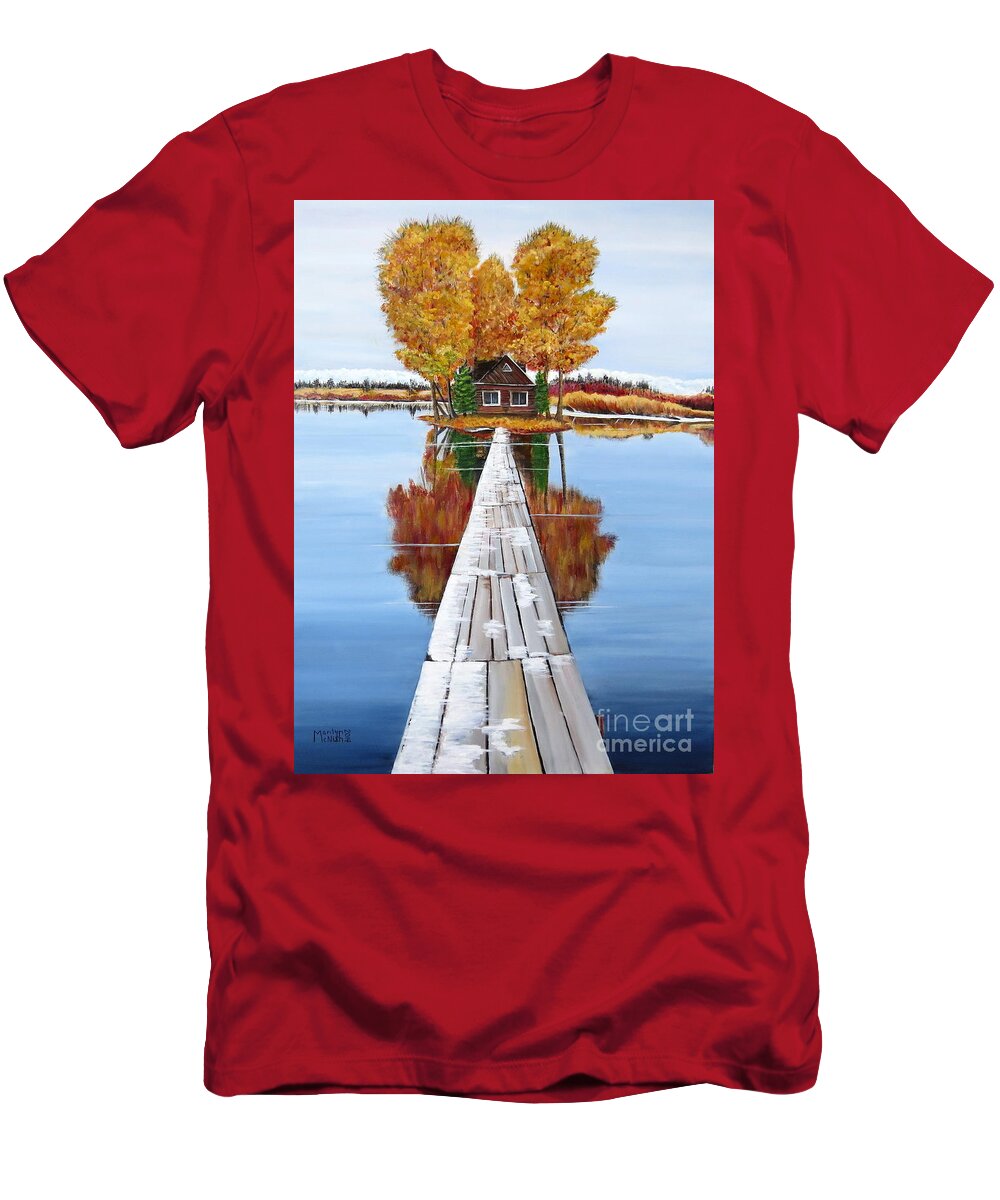 Remote Island Cabin T-Shirt featuring the painting Island Cabin 2 by Marilyn McNish