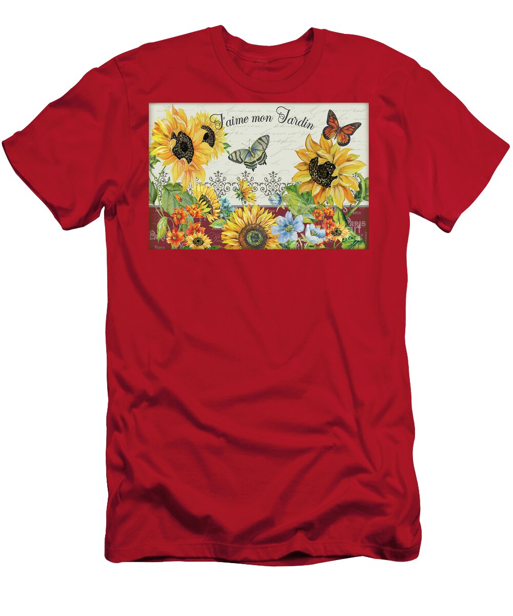 French T-Shirt featuring the painting Jaime mon Jardin-JP3990 by Jean Plout