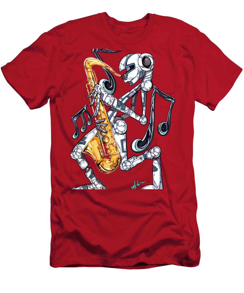 Metallic Musician T-Shirt featuring the mixed media Jazzmen Saxophone player by Demitrius Motion Bullock