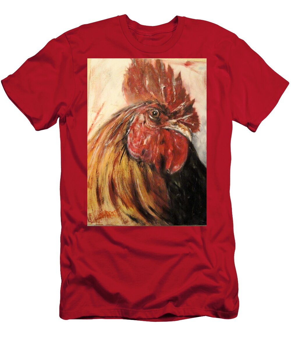  Portrait Of A Rooster T-Shirt featuring the painting King Rooster by Chuck Gebhardt