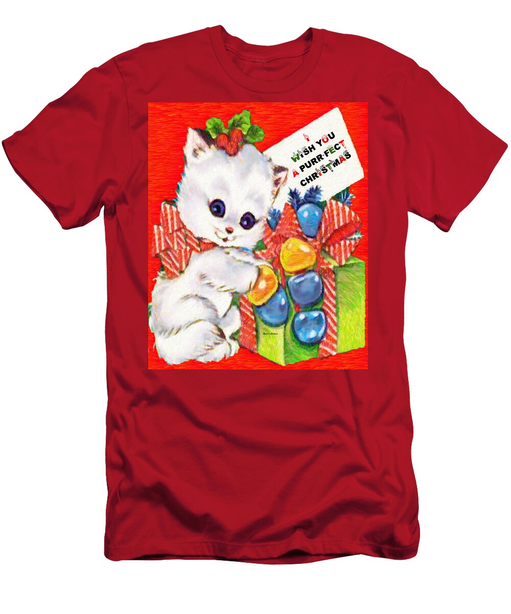 Rafael Salazar T-Shirt featuring the digital art Kitty at Christmas time by Rafael Salazar