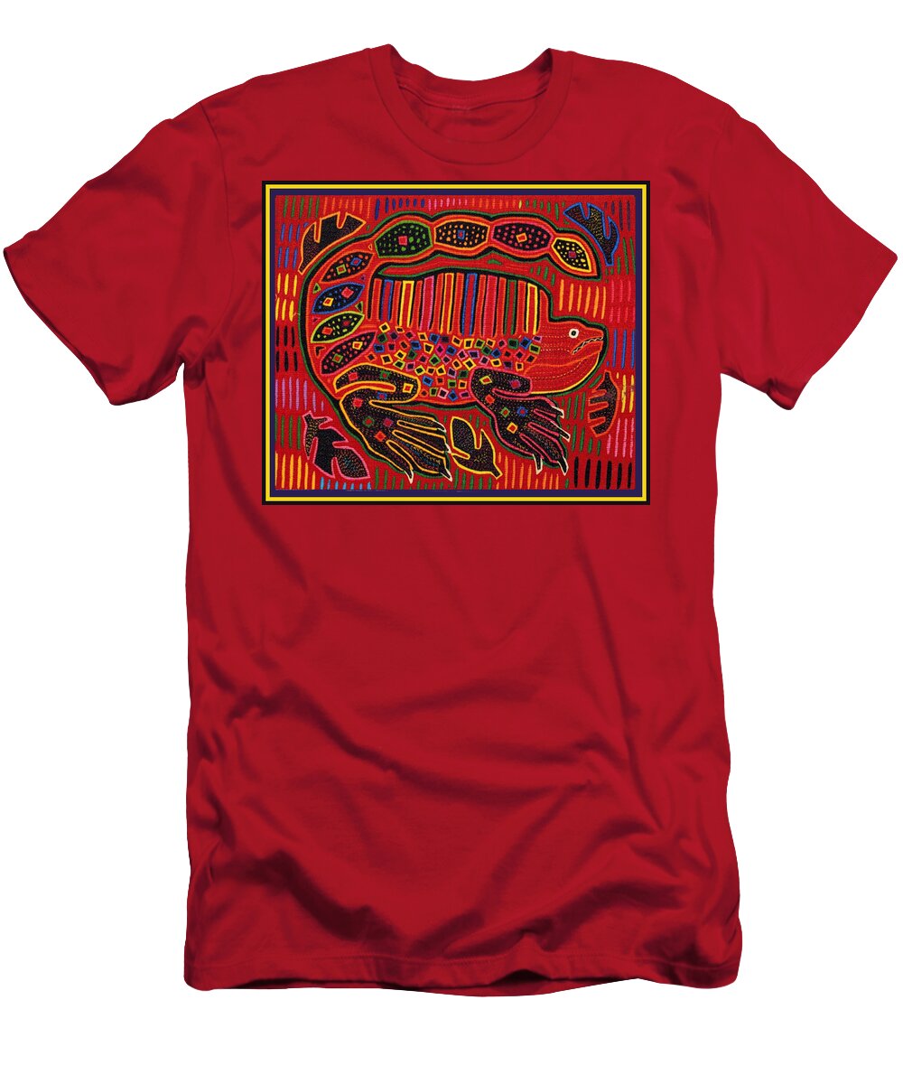 Mola T-Shirt featuring the digital art Kuna Indian Iguana Mola Inspired Design by Vagabond Folk Art - Virginia Vivier