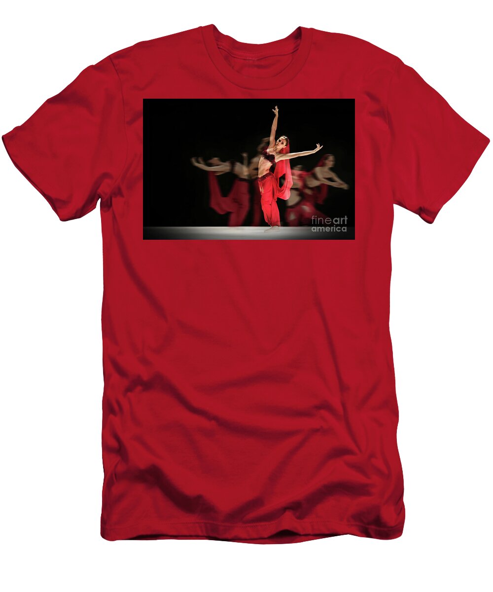 Ballet T-Shirt featuring the photograph La Bayadere Ballerina in red tutu ballet by Dimitar Hristov