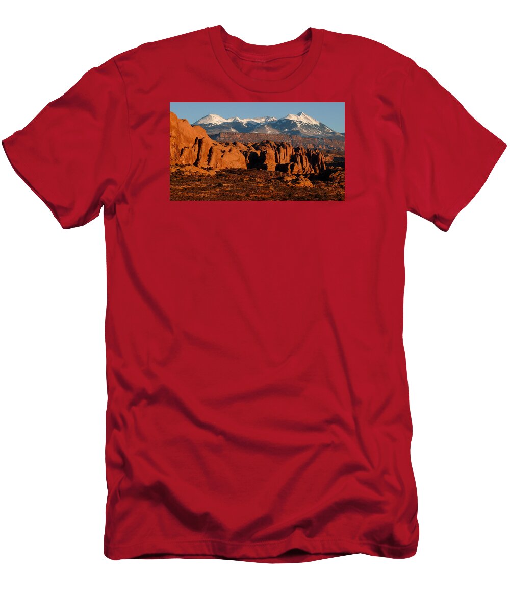 Moab T-Shirt featuring the photograph La Sal Mountains by Tranquil Light Photography