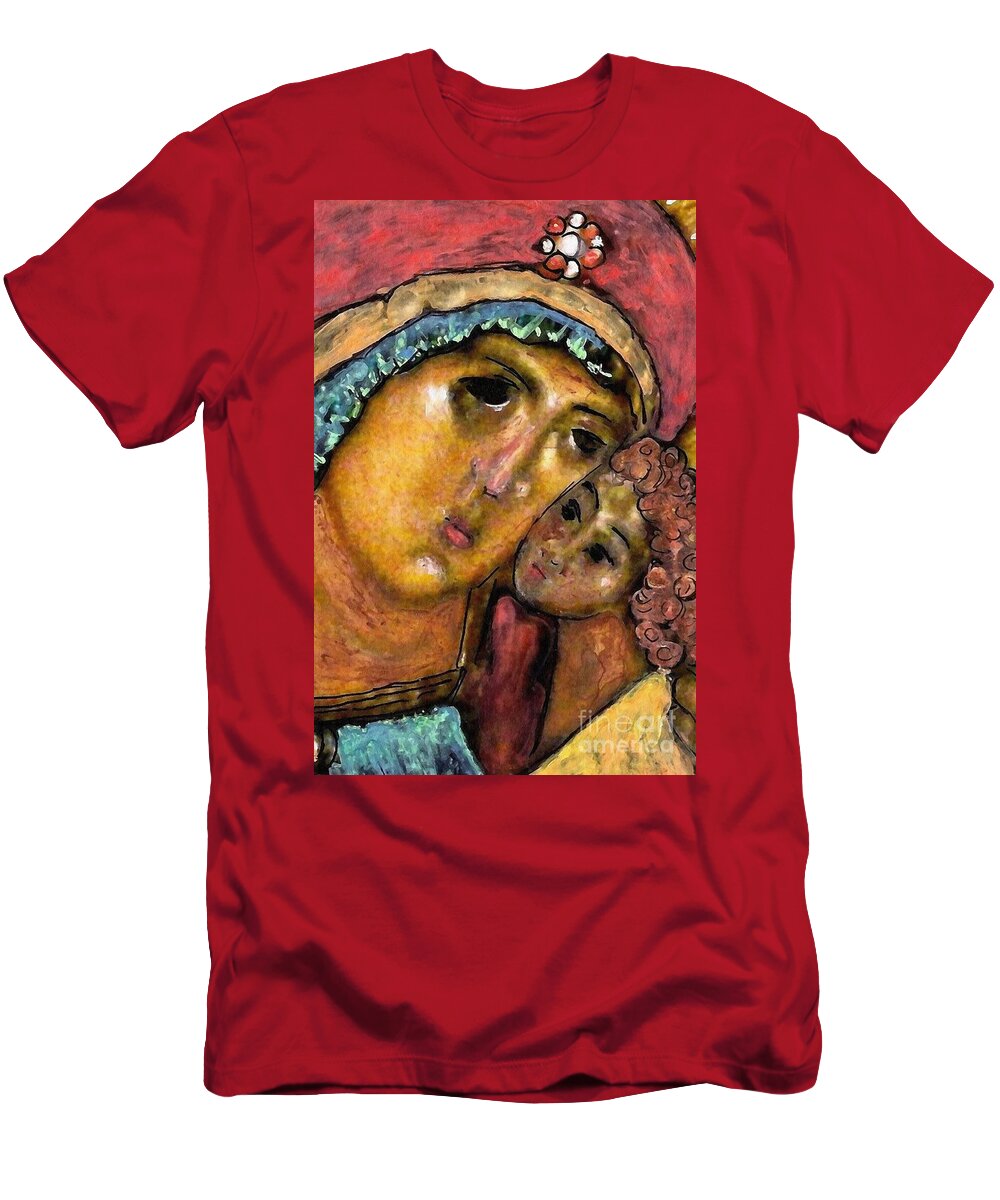 Virgin Mary T-Shirt featuring the painting Lady Joy by Sarah Loft