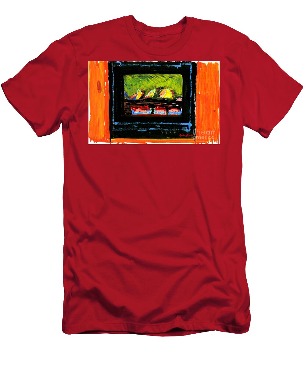 Fire T-Shirt featuring the painting Lake Champlain Fireplace by Candace Lovely