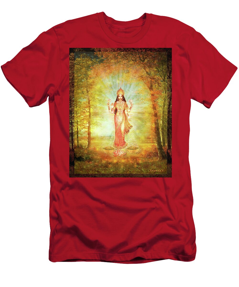 Goddess T-Shirt featuring the mixed media Lakshmi Vision in the Forest by Ananda Vdovic