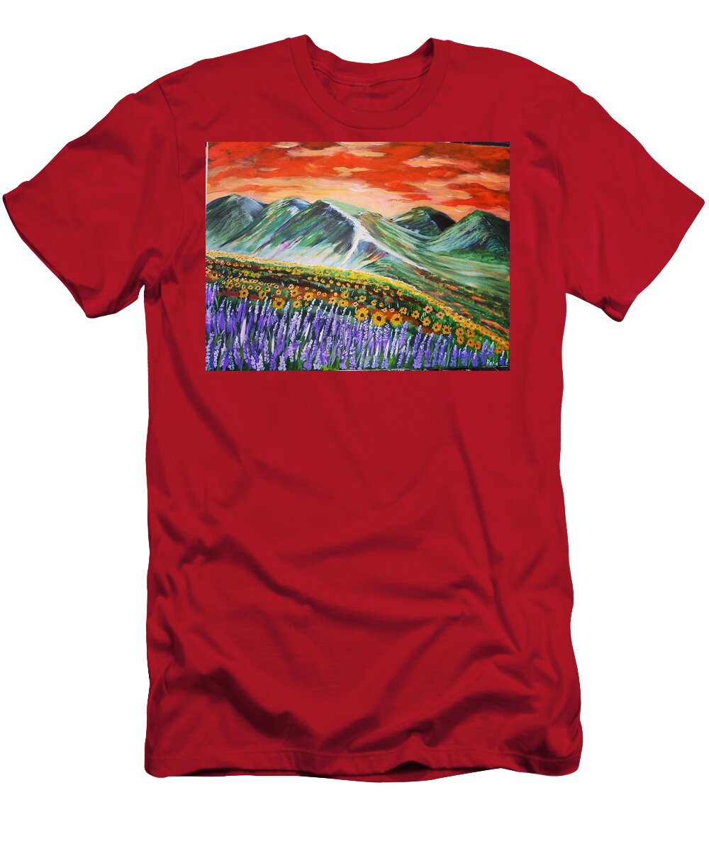 Valley Of Flowers T-Shirt featuring the painting Landscape by Rona Playda