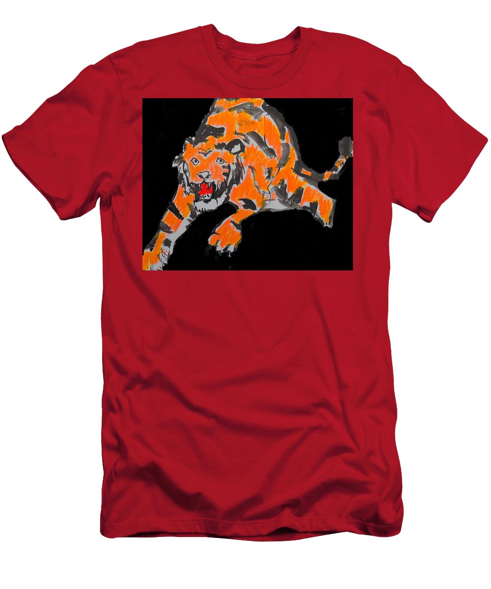 Tiger T-Shirt featuring the painting Leap by Samuel Zylstra