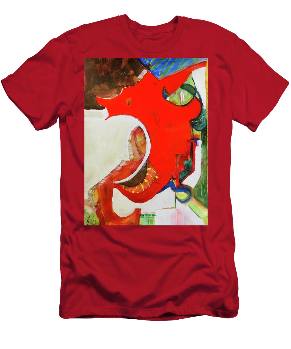 Red T-Shirt featuring the painting Listen to Me by Carole Johnson