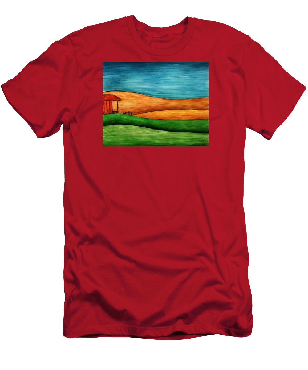 Landscape T-Shirt featuring the painting Little House on Hill by Brenda Bryant