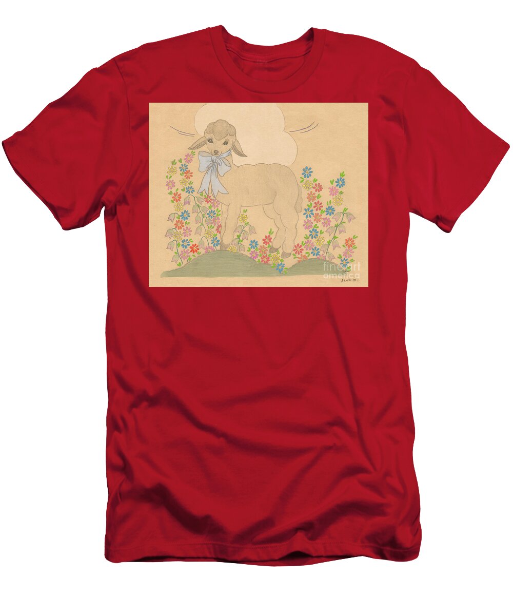 Landscape T-Shirt featuring the drawing Little Lamb by Donna L Munro
