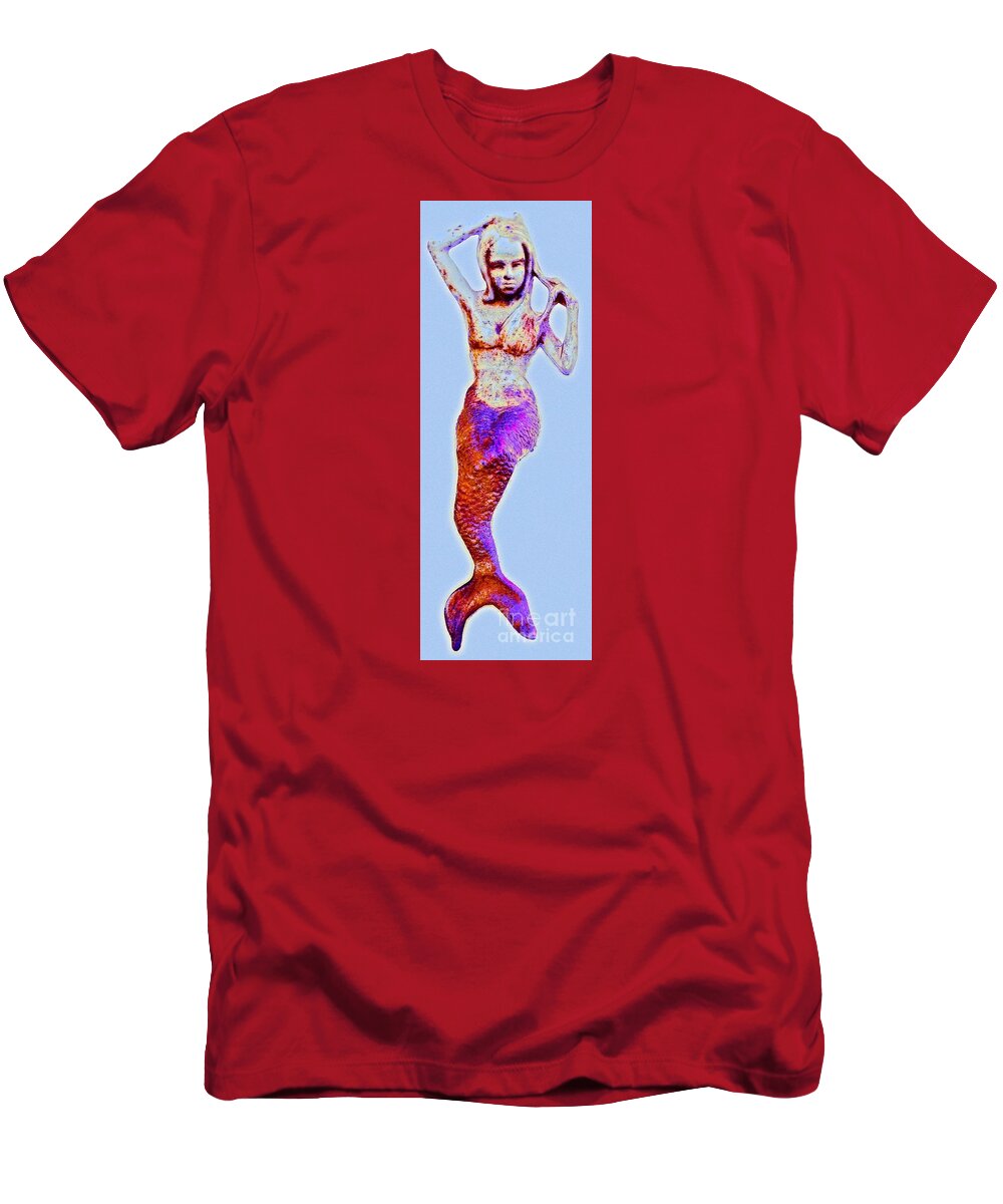 Mermaid T-Shirt featuring the photograph Lonely Little Mermaid Blue by Barbie Corbett-Newmin