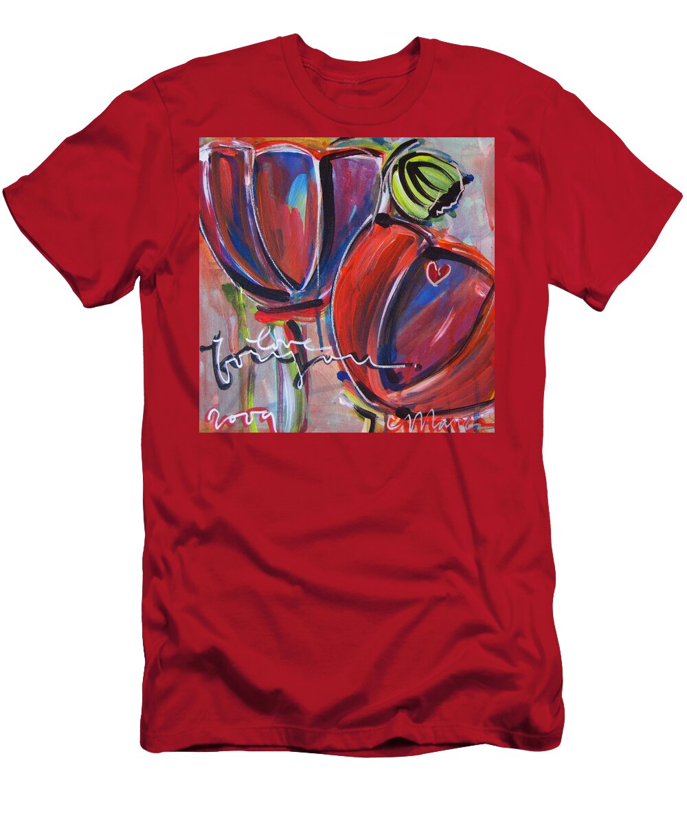 Poppies T-Shirt featuring the painting Love For You no.3 by Laurie Maves ART