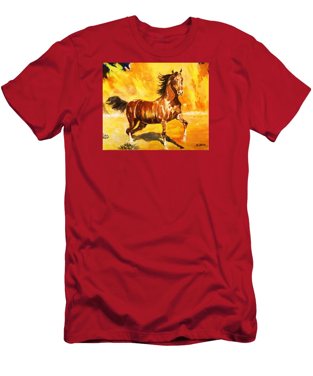 Horse T-Shirt featuring the painting Lone Mustang by Al Brown