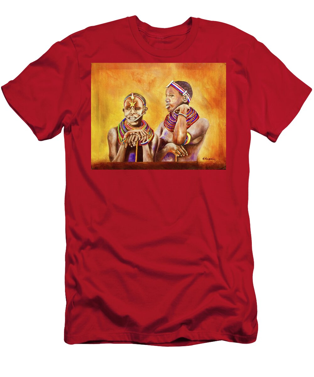 African Art T-Shirt featuring the painting Maasai Legends by Richard Kimemia