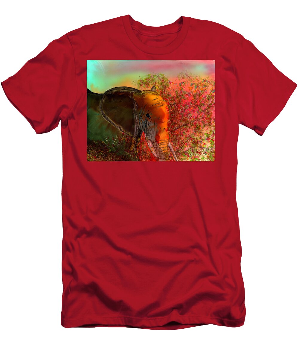 Elephant T-Shirt featuring the painting Maasai Mara Elephant by Eunice Warfel