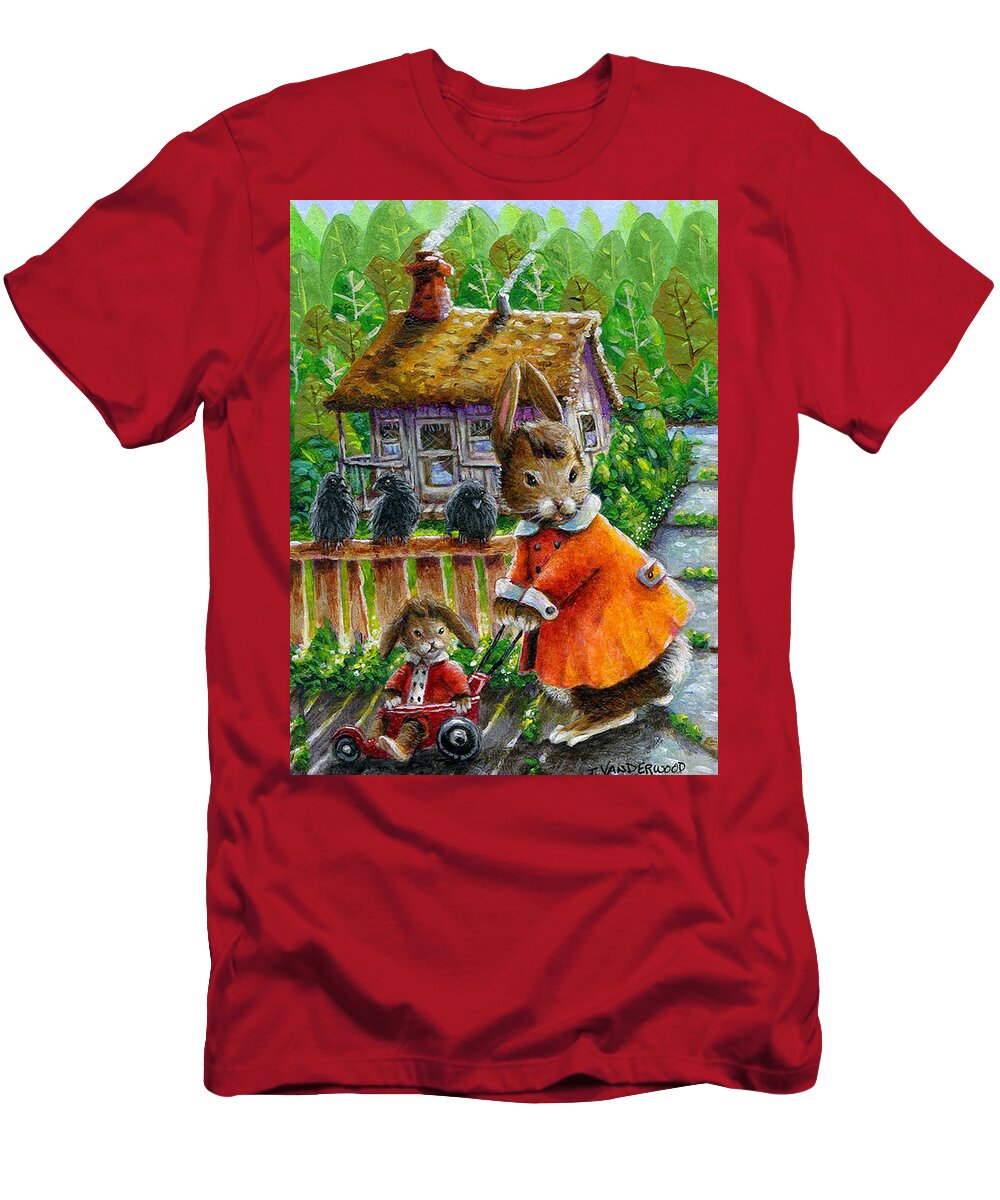 Rabbits T-Shirt featuring the painting Mae Rabbit's Stroller Time by Jacquelin L Vanderwood Westerman