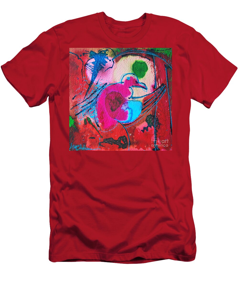 Bird T-Shirt featuring the painting Magenta Marching Bird by Ana Maria Edulescu